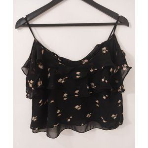 ZARA Trafaluc Collection Floral Chiffon Crop Tank Top Cold Shoulder Sz M